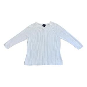 Vintage Lands End Sweater 100% Cotton Knit Large Petite 14-16 White USA Made